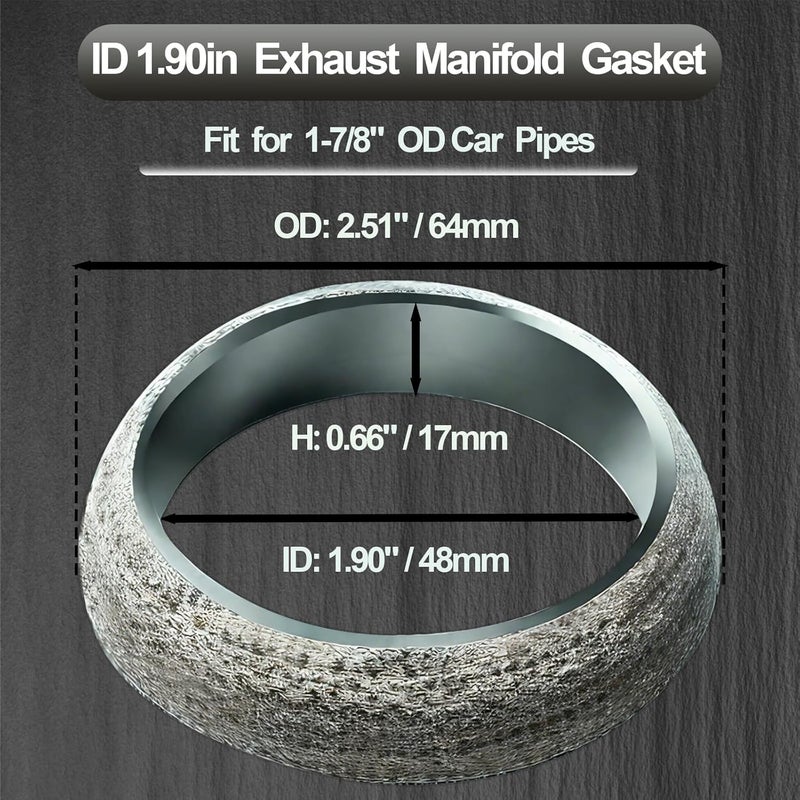3DSKY ID 1.9in/48mm Car Exhaust Manifold Gasket, 2Pcs Exhaust Muffler Flange Gasket, Automotive Graphite Muffler Connector Replacement for Most 1-7/8 inch OD Car Pipes - Image 2